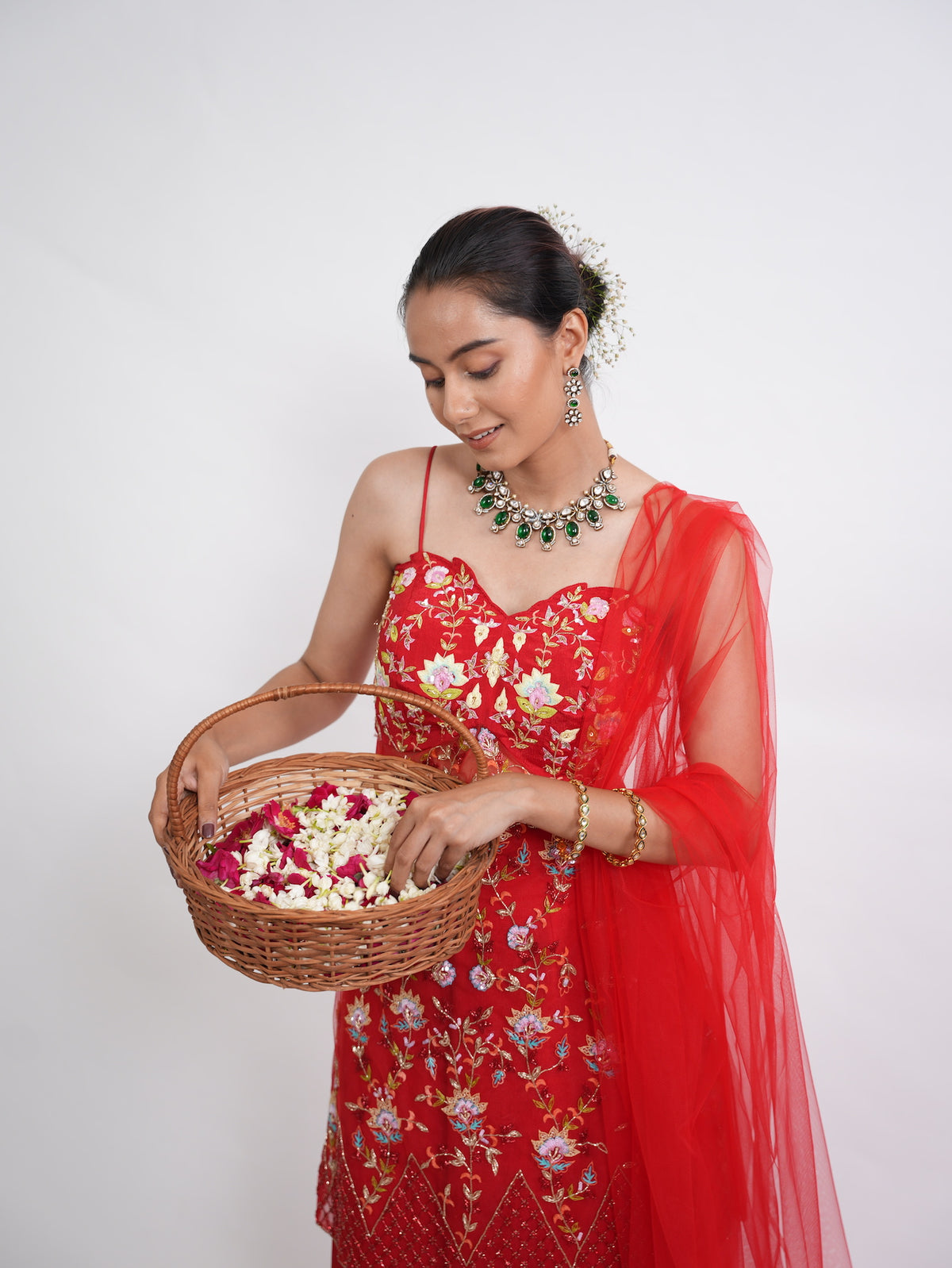 Crimson Red Floral Embroidered Kurta Sharara Set