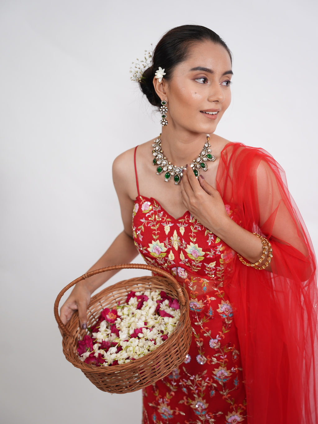Crimson Red Floral Embroidered Kurta Sharara Set