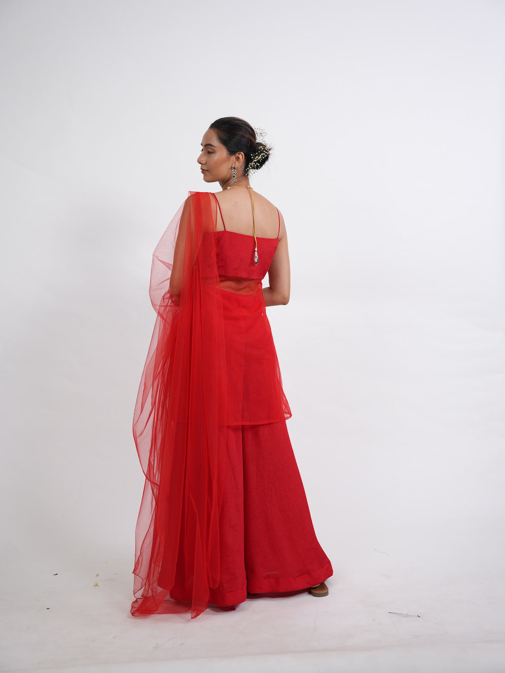 Crimson Red Floral Embroidered Kurta Sharara Set