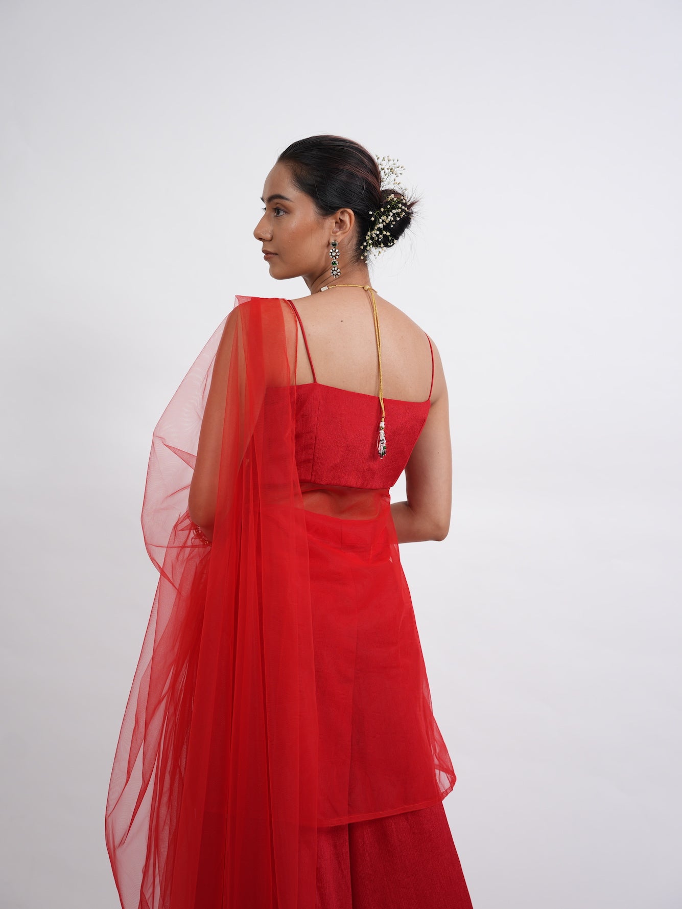 Crimson Red Floral Embroidered Kurta Sharara Set