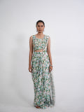 Sea Green Floral Printed Draped Saree Set