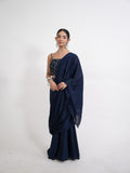 Navy Blue Pre-Draped Saree Set