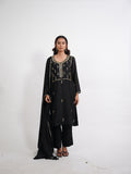 Black Gold Embroidered Silk Suit Set