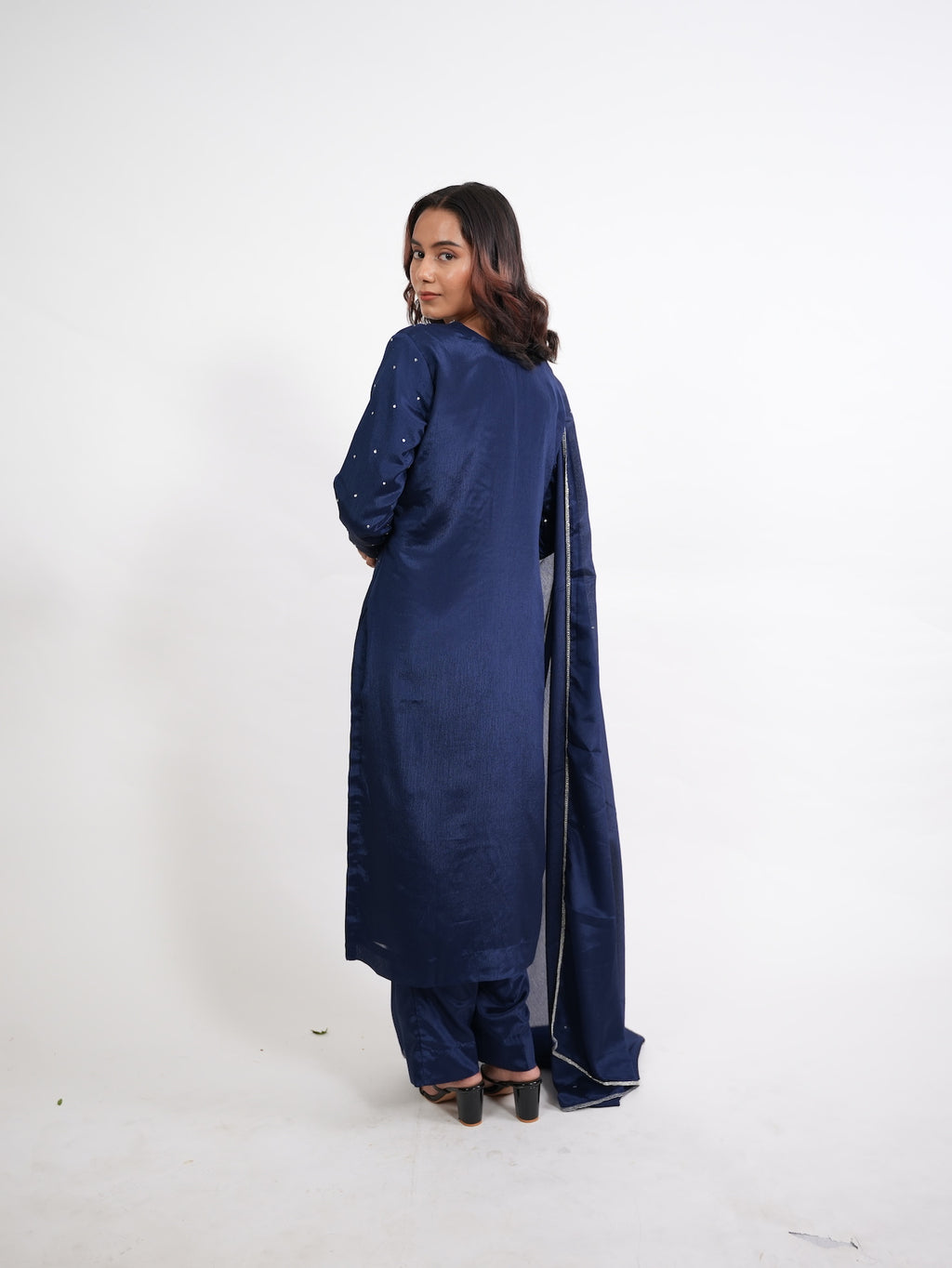 Navy Blue Embroidered Straight Kurta Set