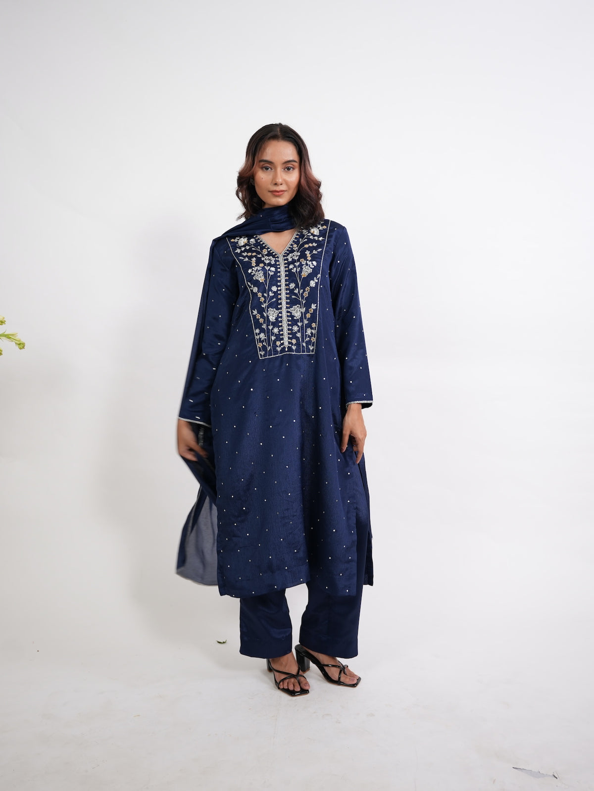Navy Blue Embroidered Straight Kurta Set
