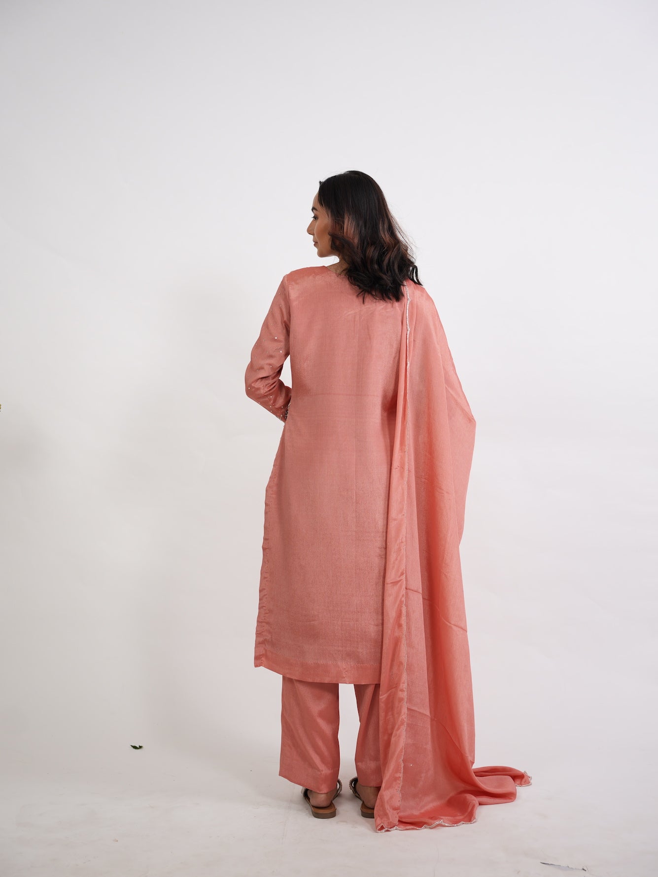Dusty Peach Embroidered Silk Kurta Set