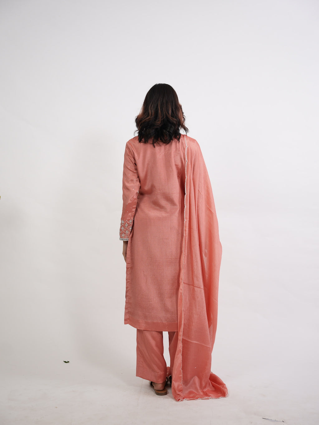 Dusty Peach Embroidered Silk Kurta Set