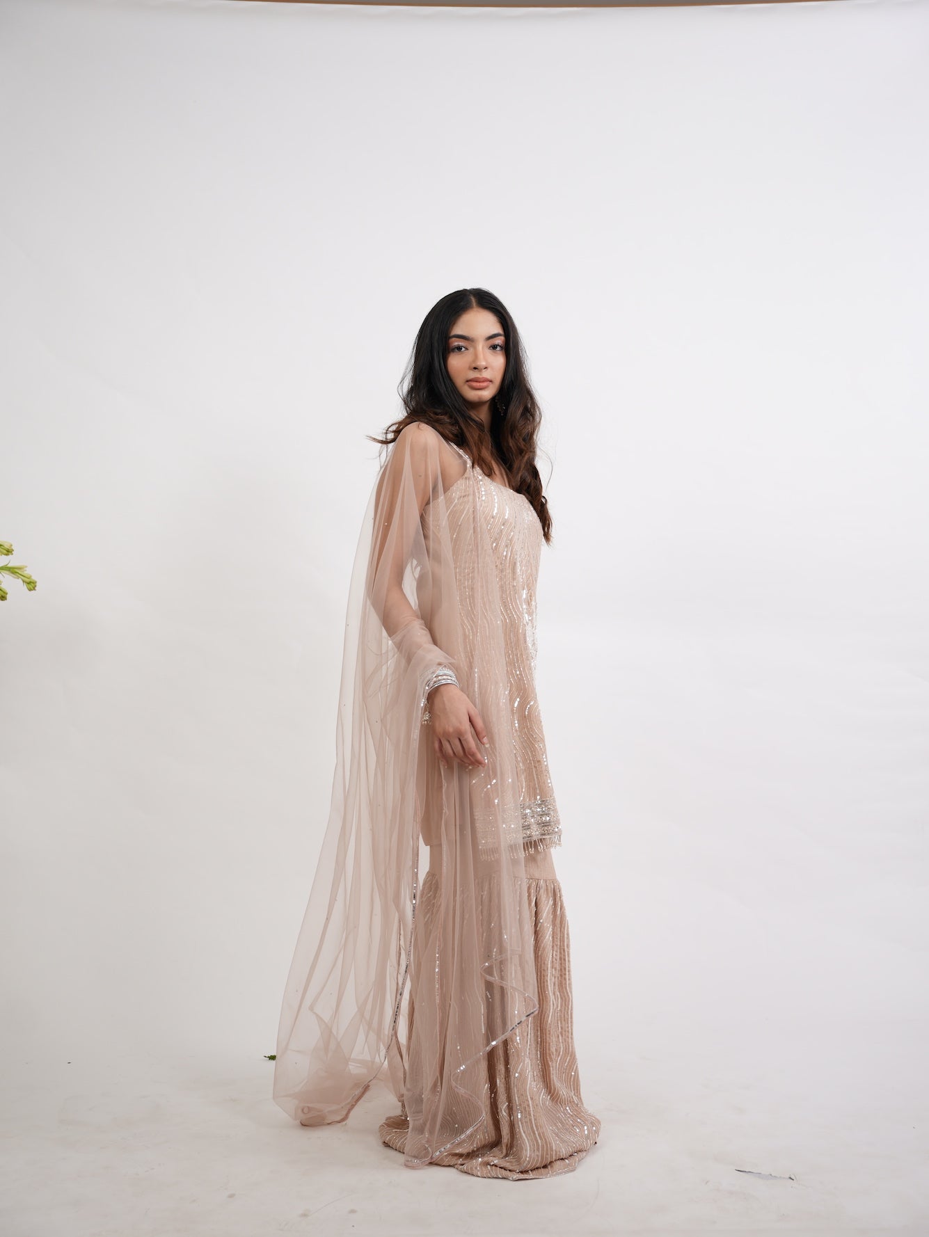 Nude Beige Sequin Embroidered Kurta Set
