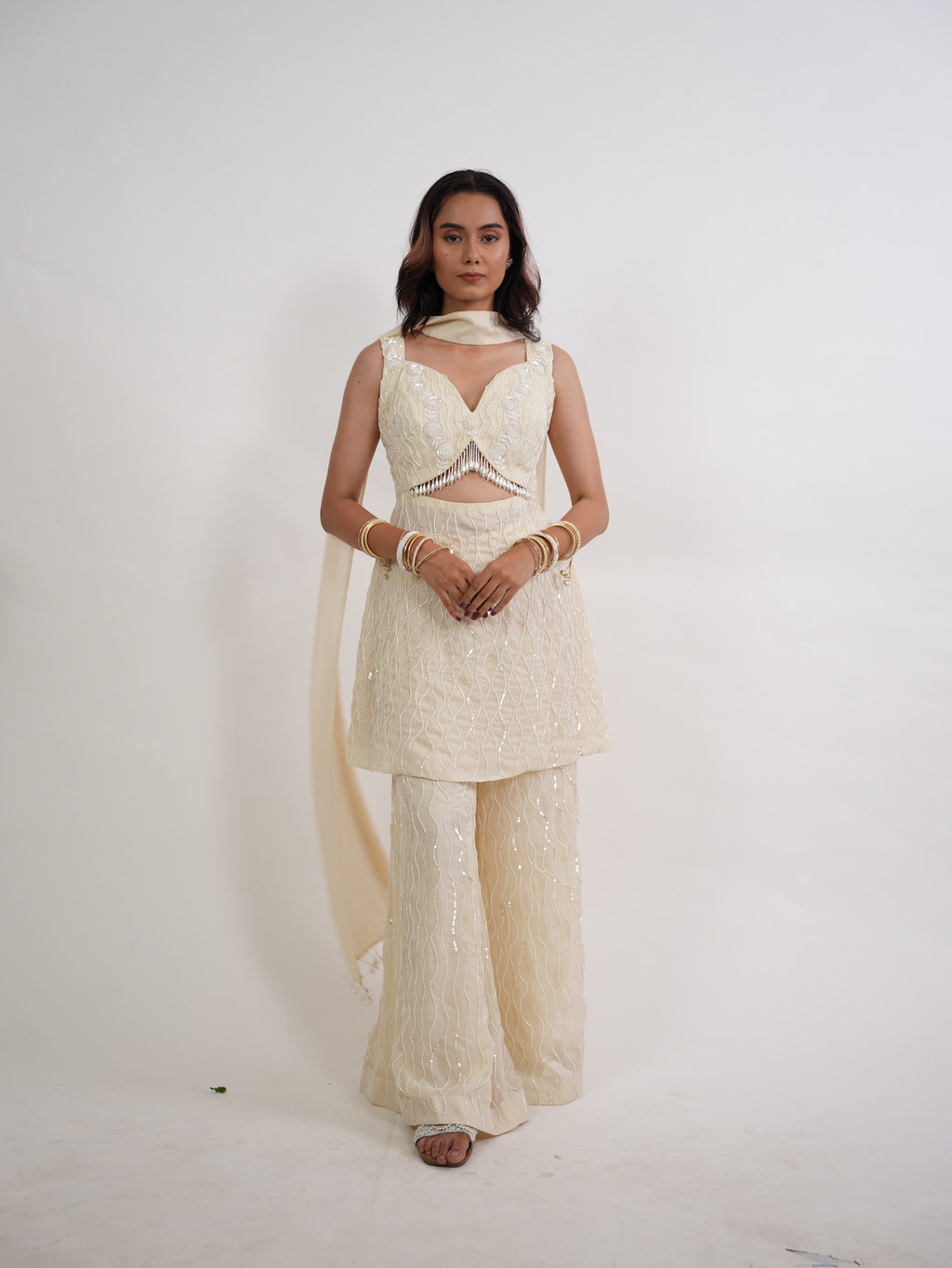 Ivory Cutout Sequin Indo-Western Set
