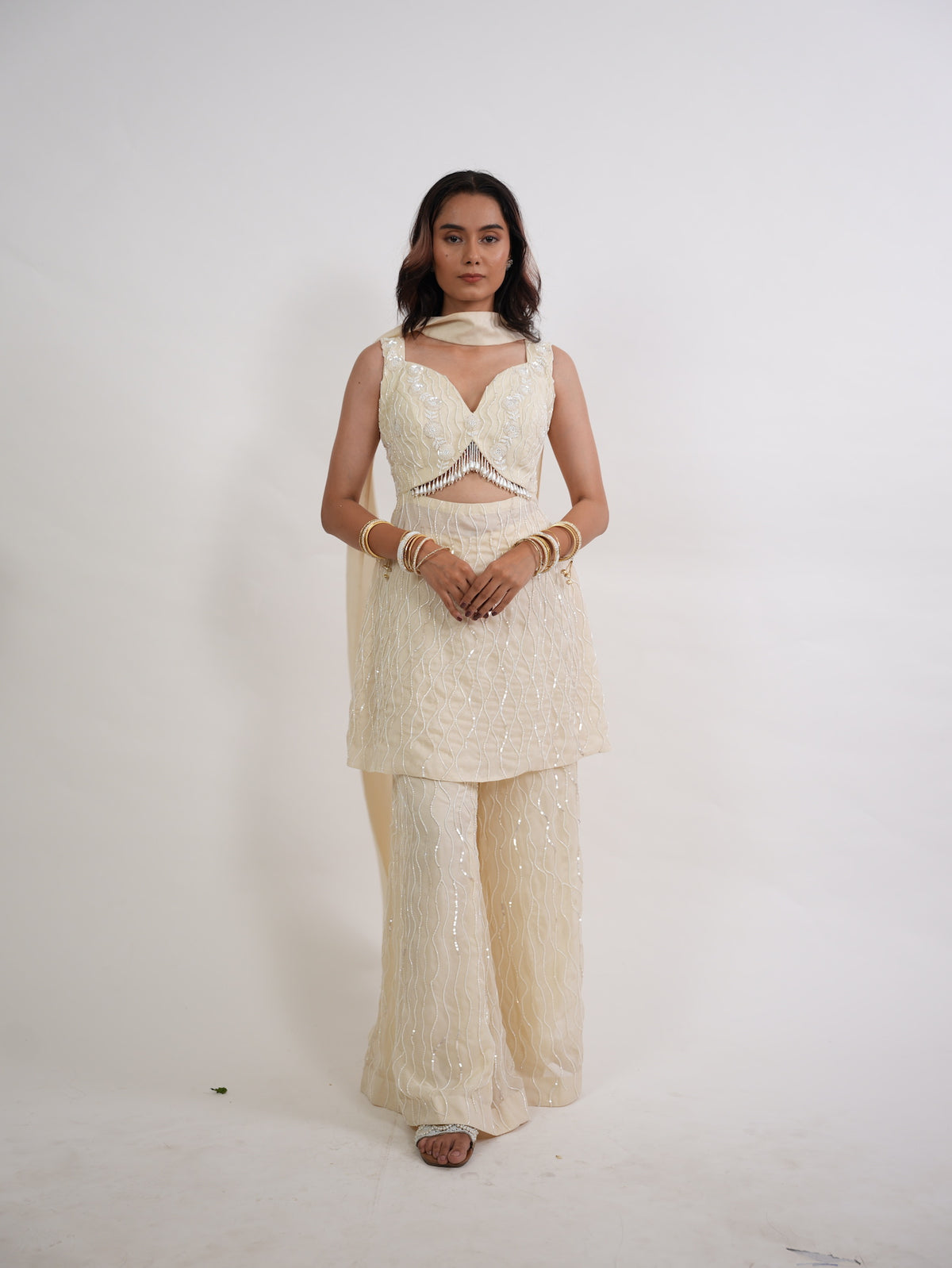 Ivory Cutout Sequin Indo-Western Set
