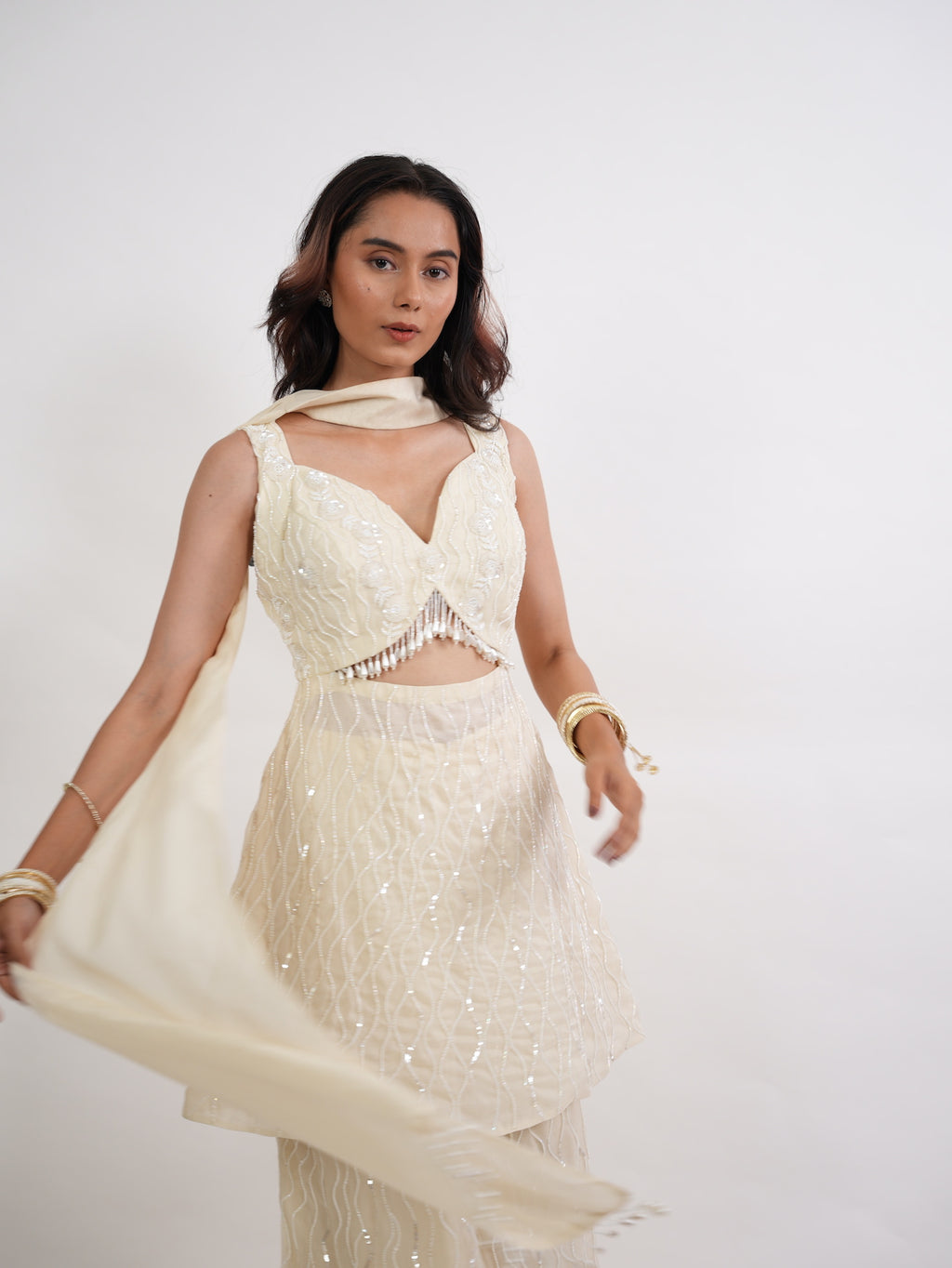 Ivory Cutout Sequin Indo-Western Set