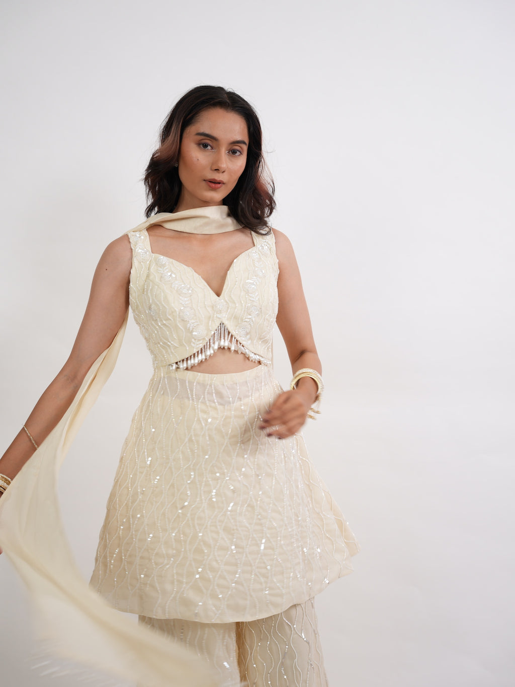 Ivory Cutout Sequin Indo-Western Set