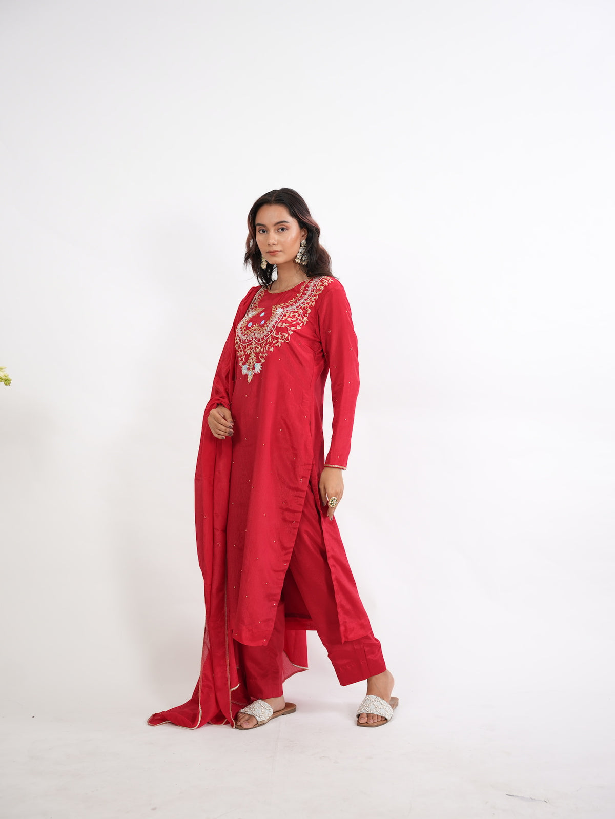 Crimson Red Zardozi Embroidered Silk Kurta Set