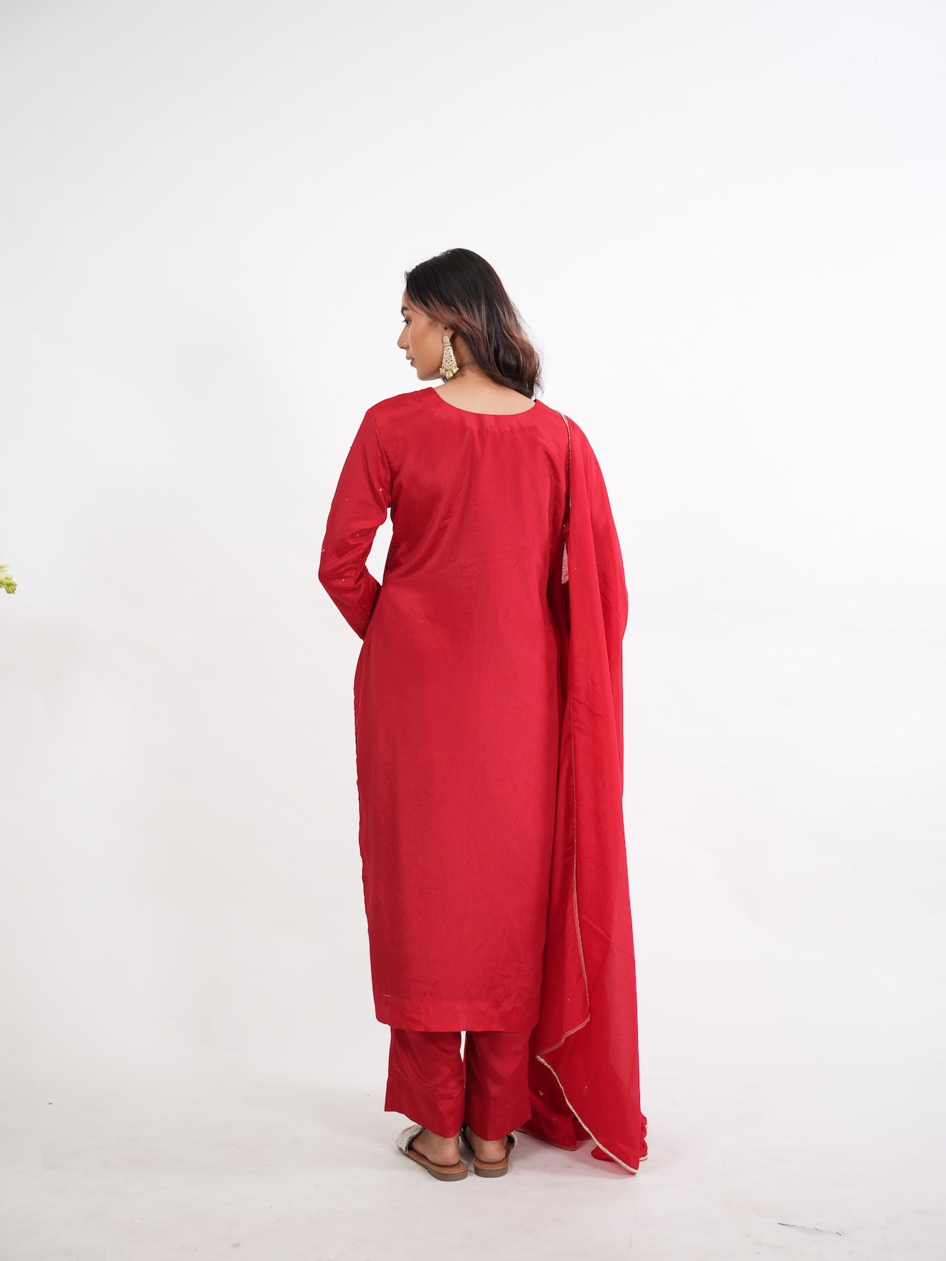Crimson Red Zardozi Embroidered Silk Kurta Set