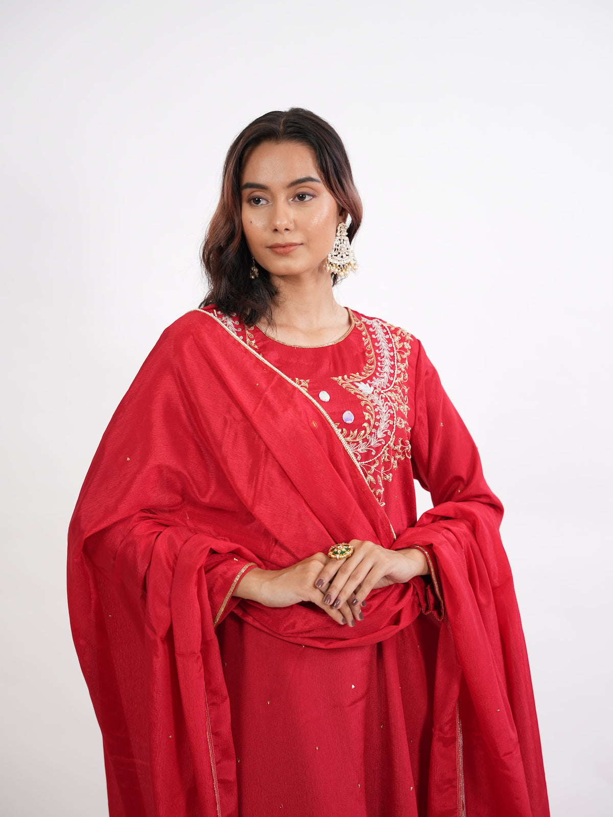 Crimson Red Zardozi Embroidered Silk Kurta Set