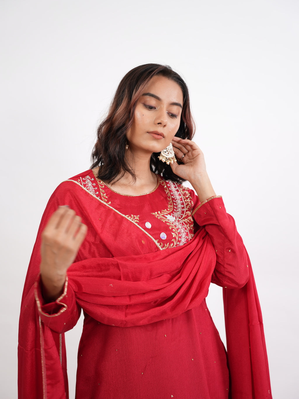 Crimson Red Zardozi Embroidered Silk Kurta Set