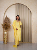 Yellow Hand-Embroidered Silk Suit Set