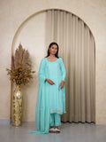 Sky Blue Embroidered Silk Kurta Set