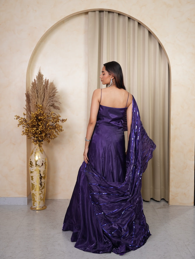 Purple Sequin One-Shoulder Draped Gown