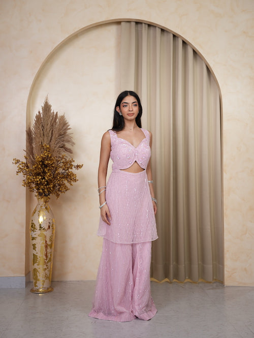 Baby Pink Sequin Cut-Out Sharara Set