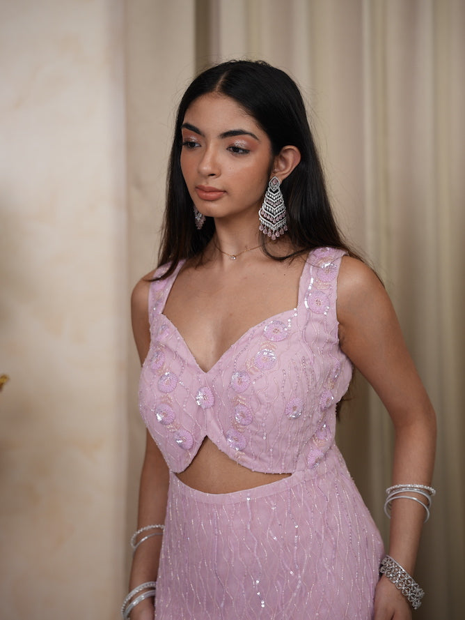 Baby Pink Sequin Cut-Out Sharara Set