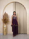 Purple Sequin Peplum Kurta Sharara Set