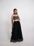 Black & Gold Sequin Crop Top Sharara Set