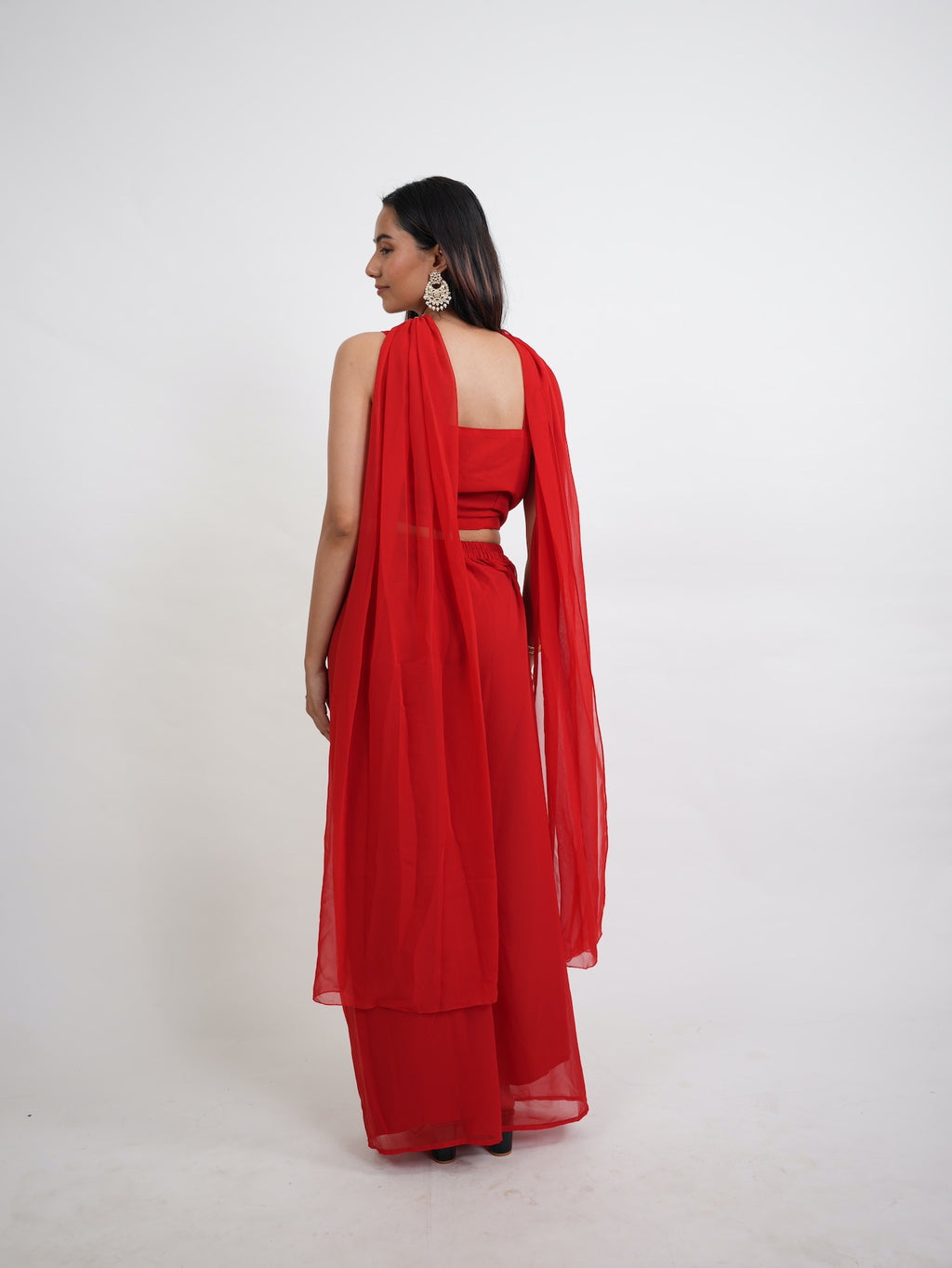Red & Gold Sequin Crop Top Sharara Set