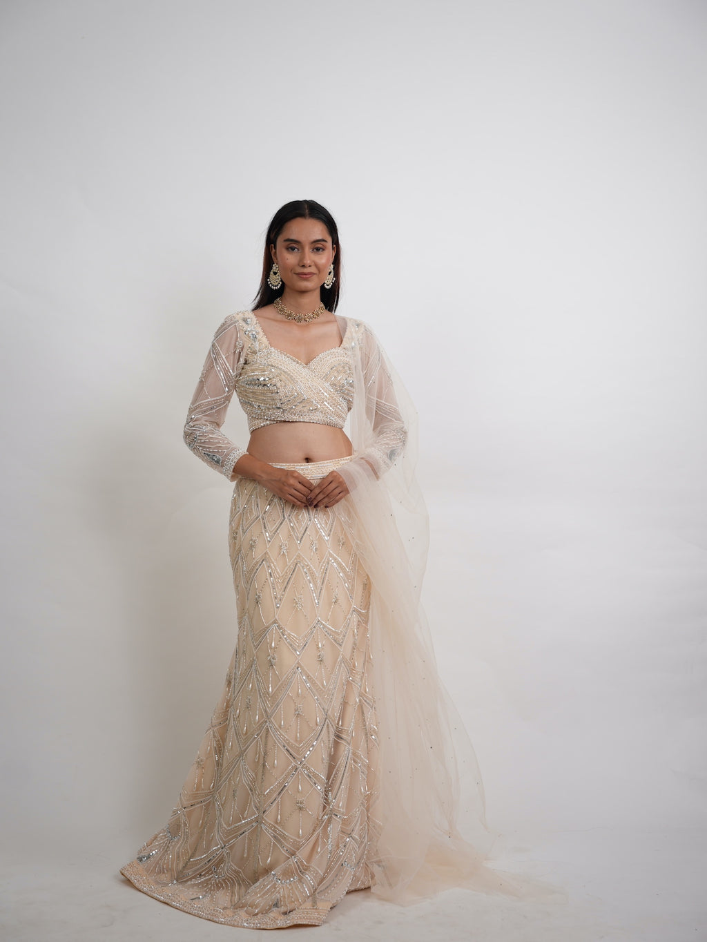 Ivory Sequin Embroidered Mermaid Lehenga Set