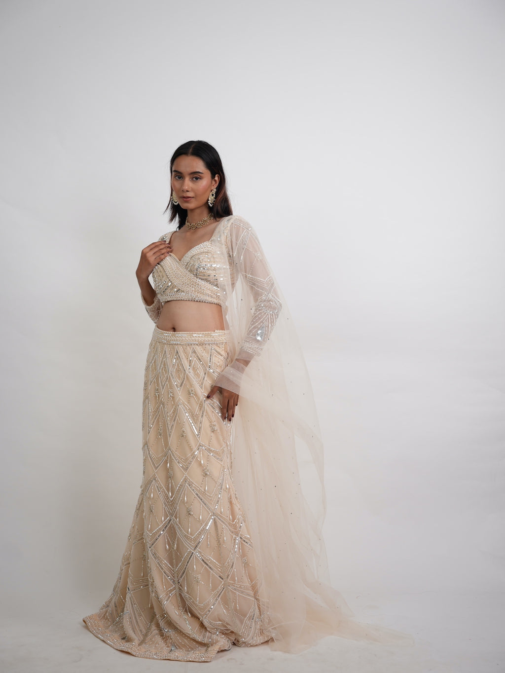 Ivory Sequin Embroidered Mermaid Lehenga Set