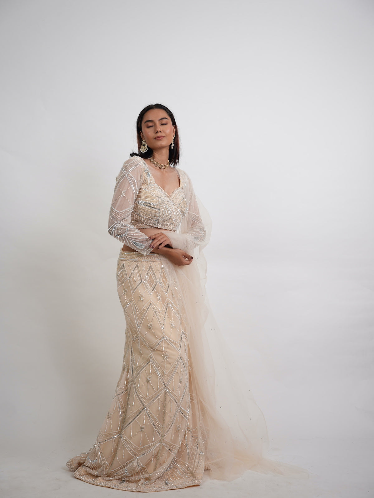Ivory Sequin Embroidered Mermaid Lehenga Set