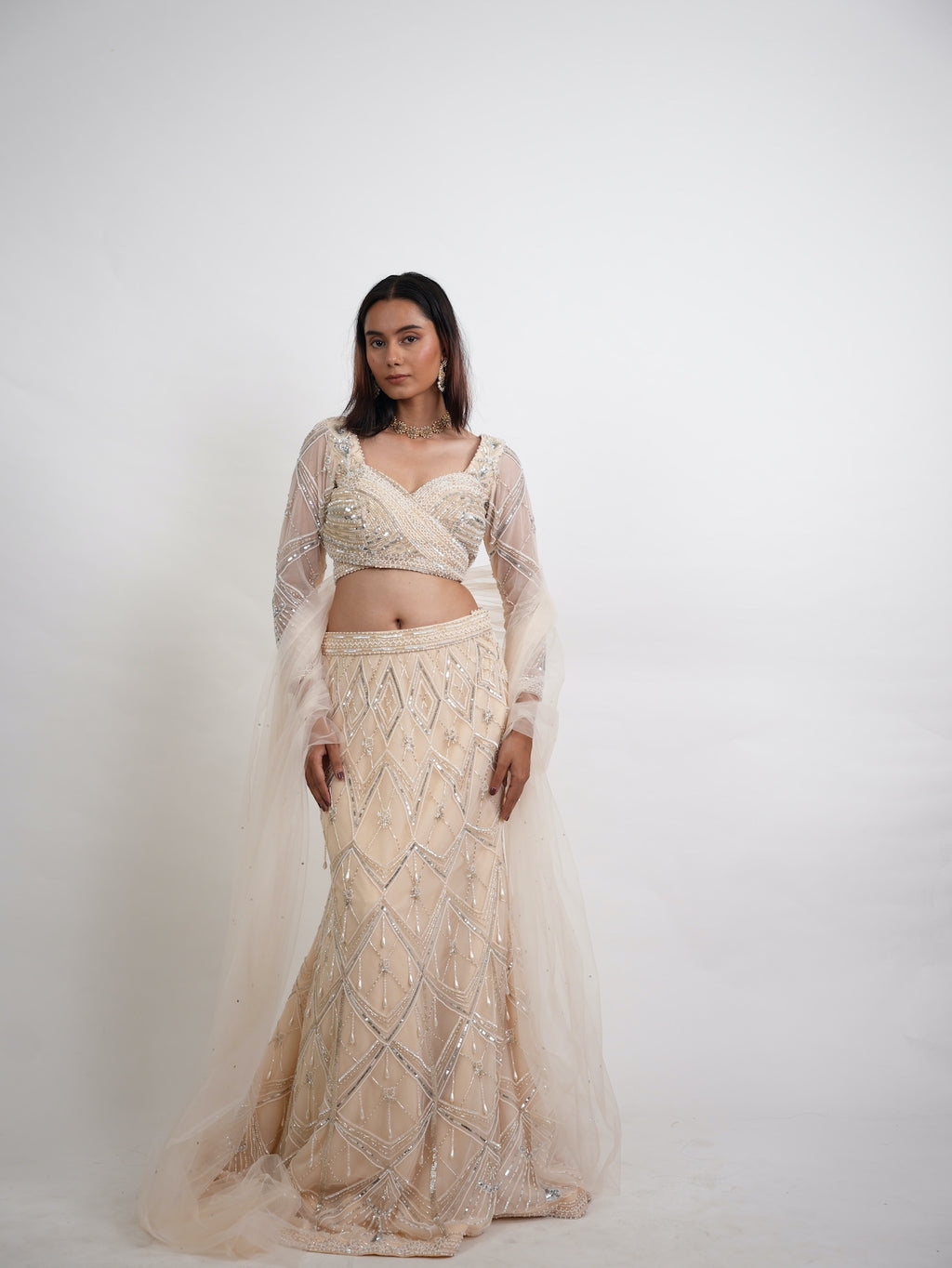 Ivory Sequin Embroidered Mermaid Lehenga Set