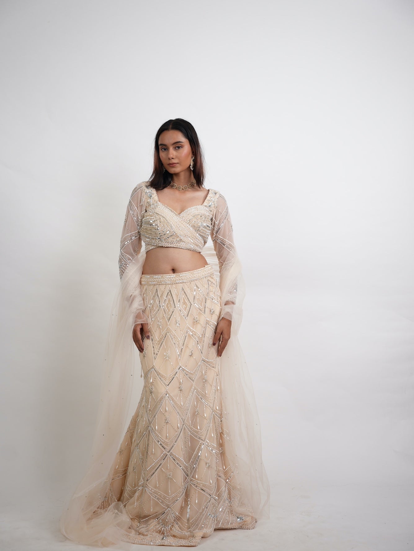 Ivory Sequin Embroidered Mermaid Lehenga Set