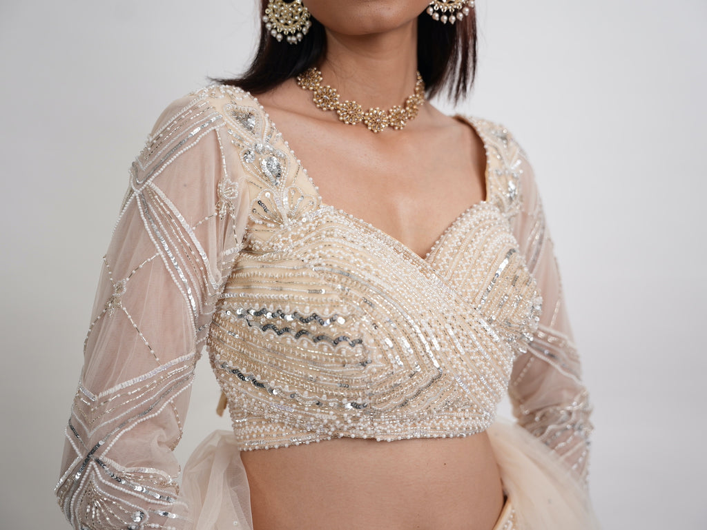 Ivory Sequin Embroidered Mermaid Lehenga Set