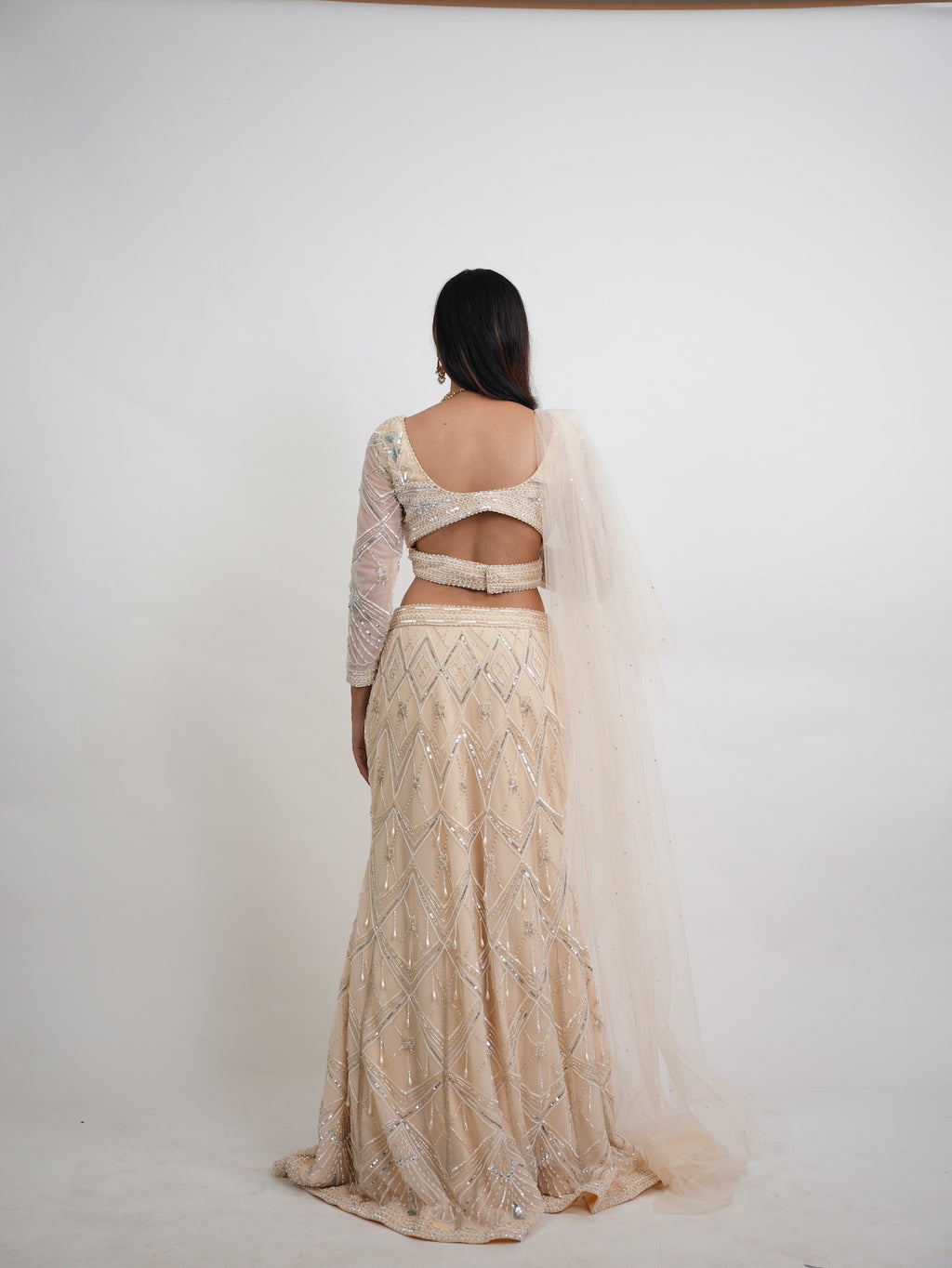 Ivory Sequin Embroidered Mermaid Lehenga Set