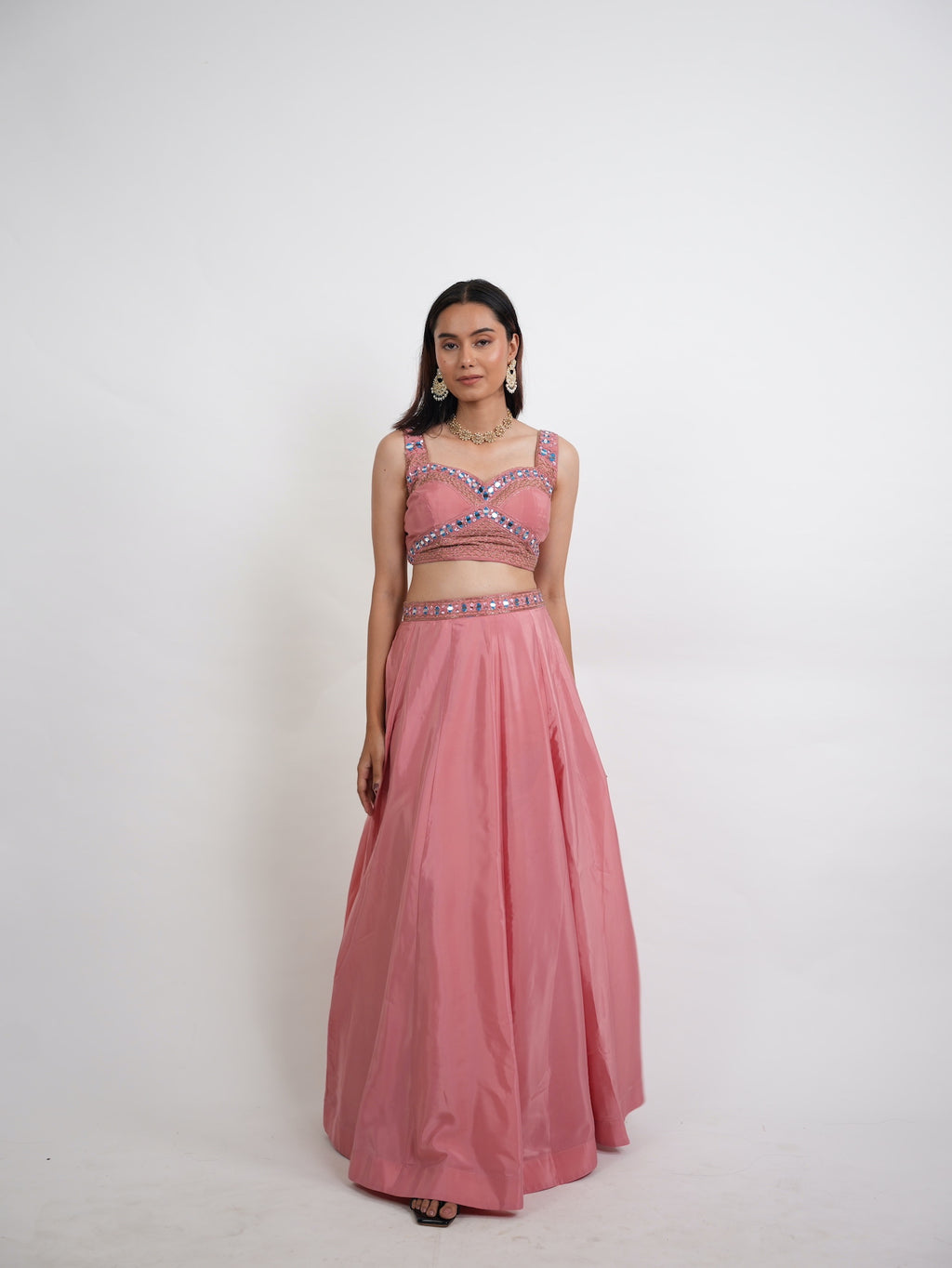 Dusty Pink Mirror Embroidered Lehanga Set
