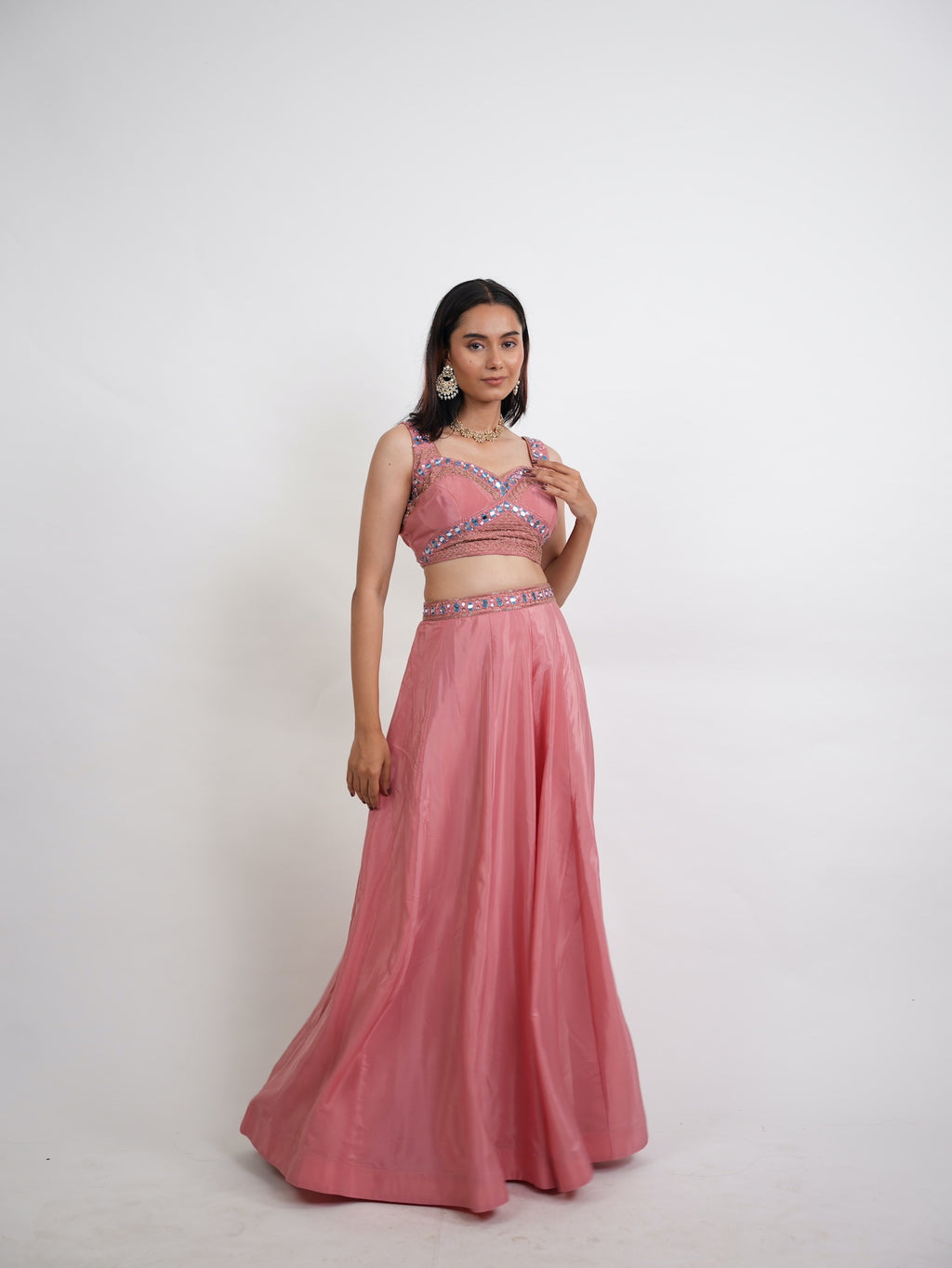 Dusty Pink Mirror Embroidered Lehanga Set