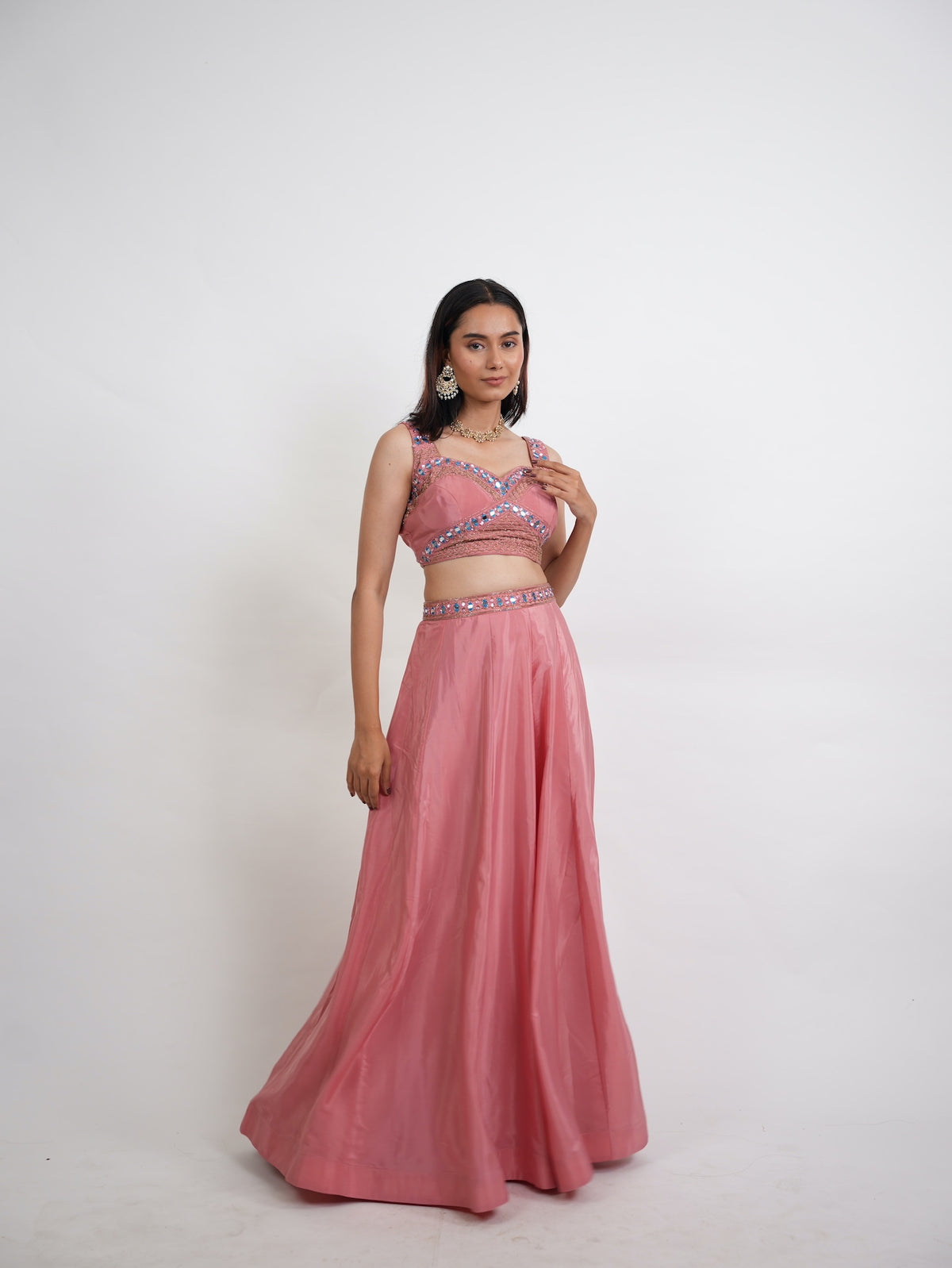Dusty Pink Mirror Embroidered Lehanga Set