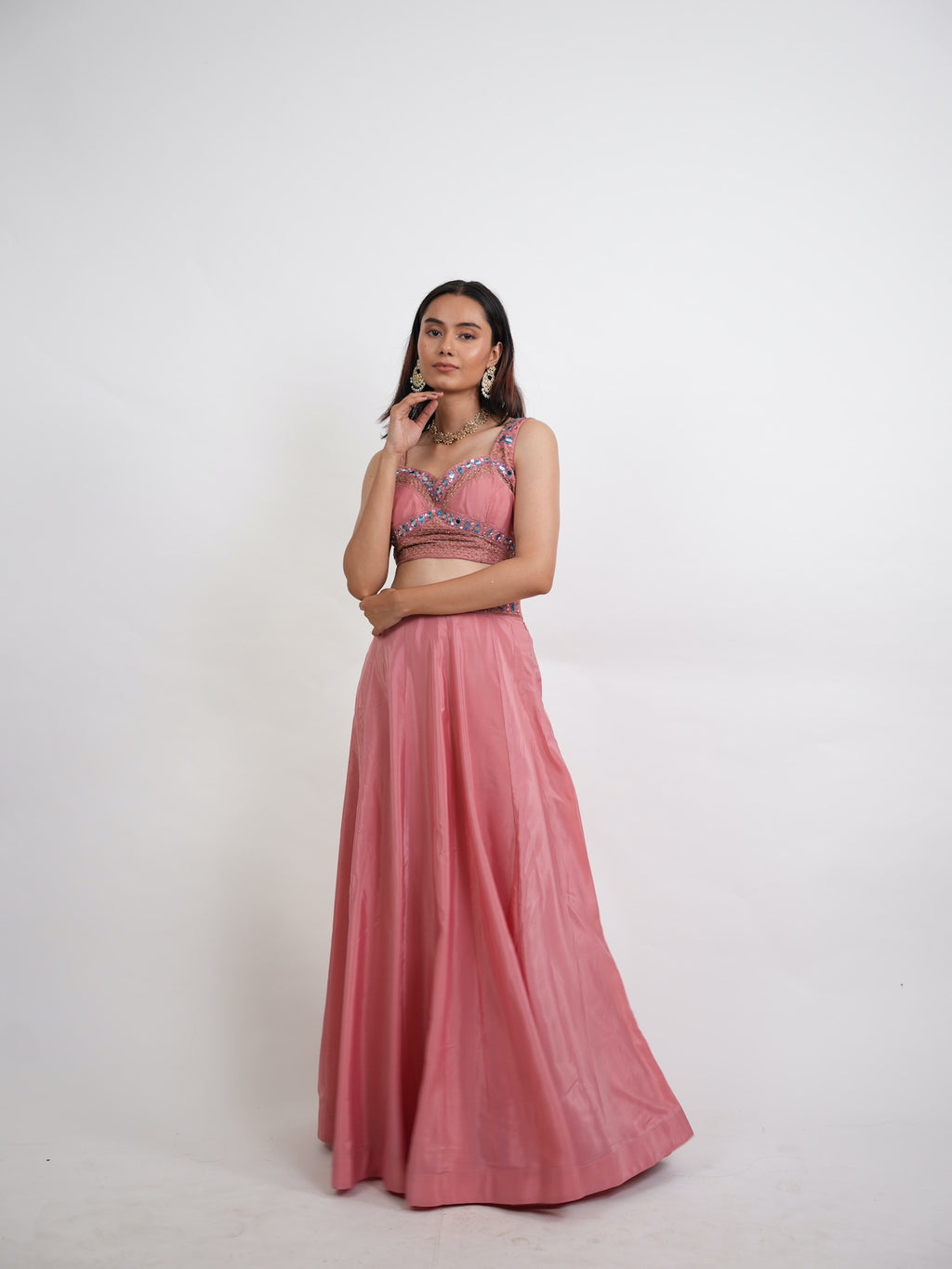 Dusty Pink Mirror Embroidered Lehanga Set