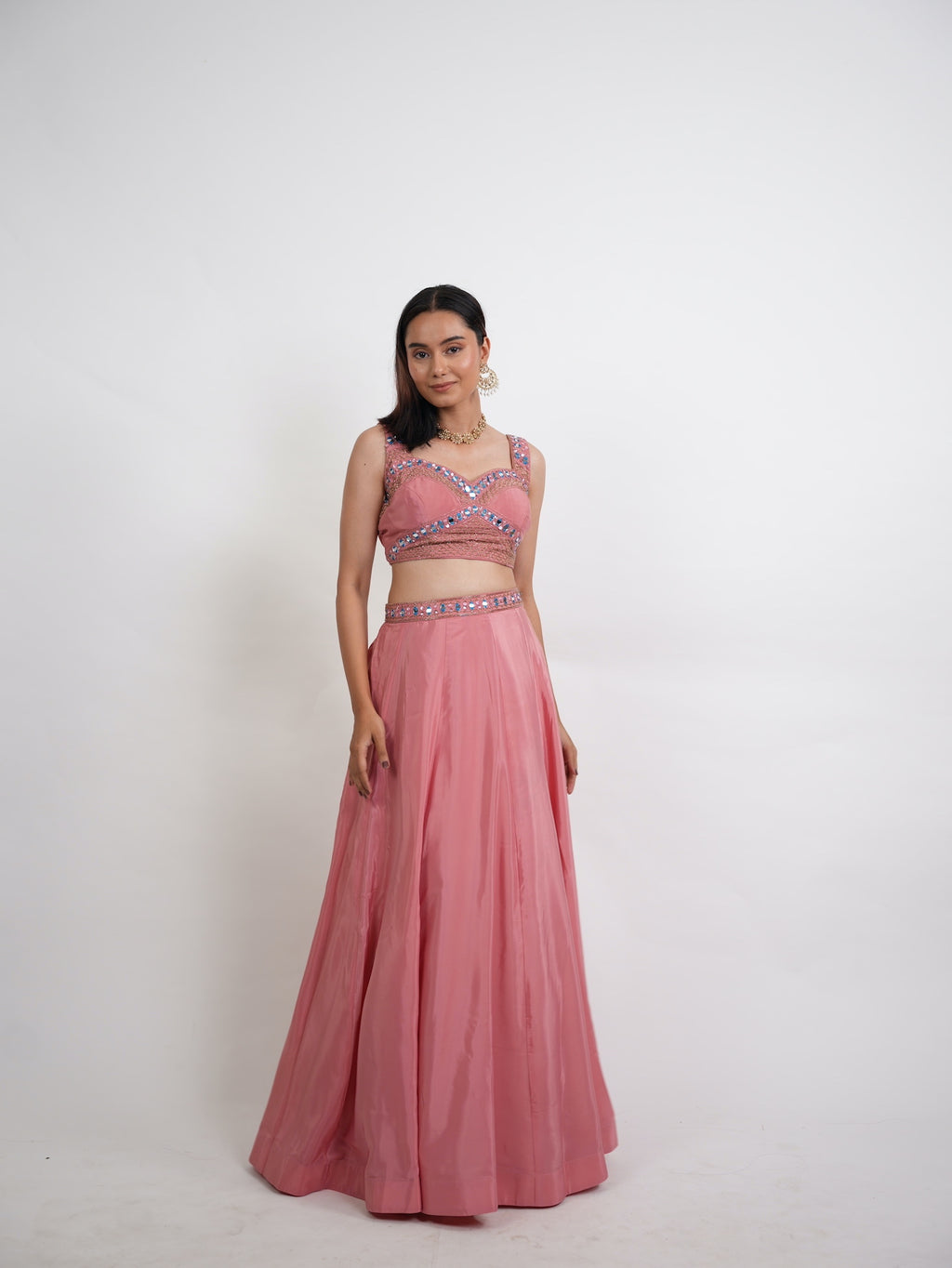 Dusty Pink Mirror Embroidered Lehanga Set