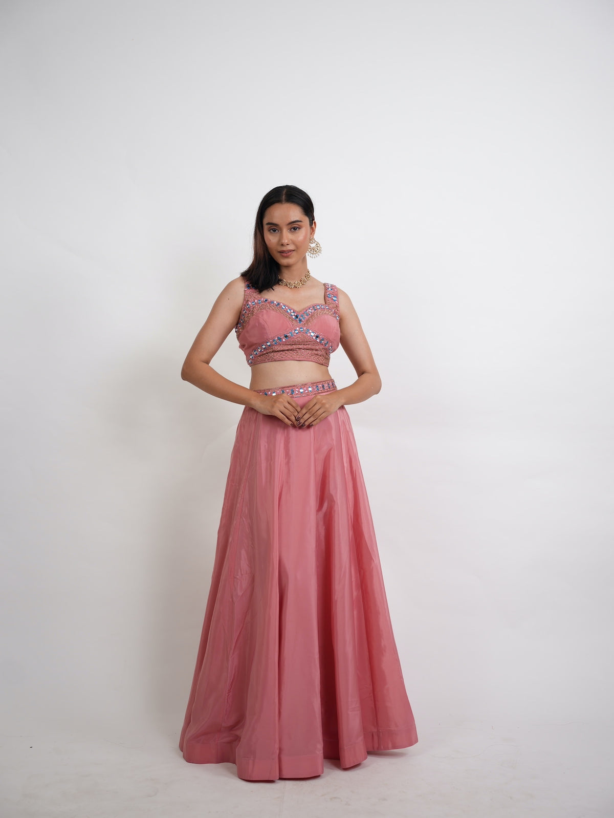 Dusty Pink Mirror Embroidered Lehanga Set
