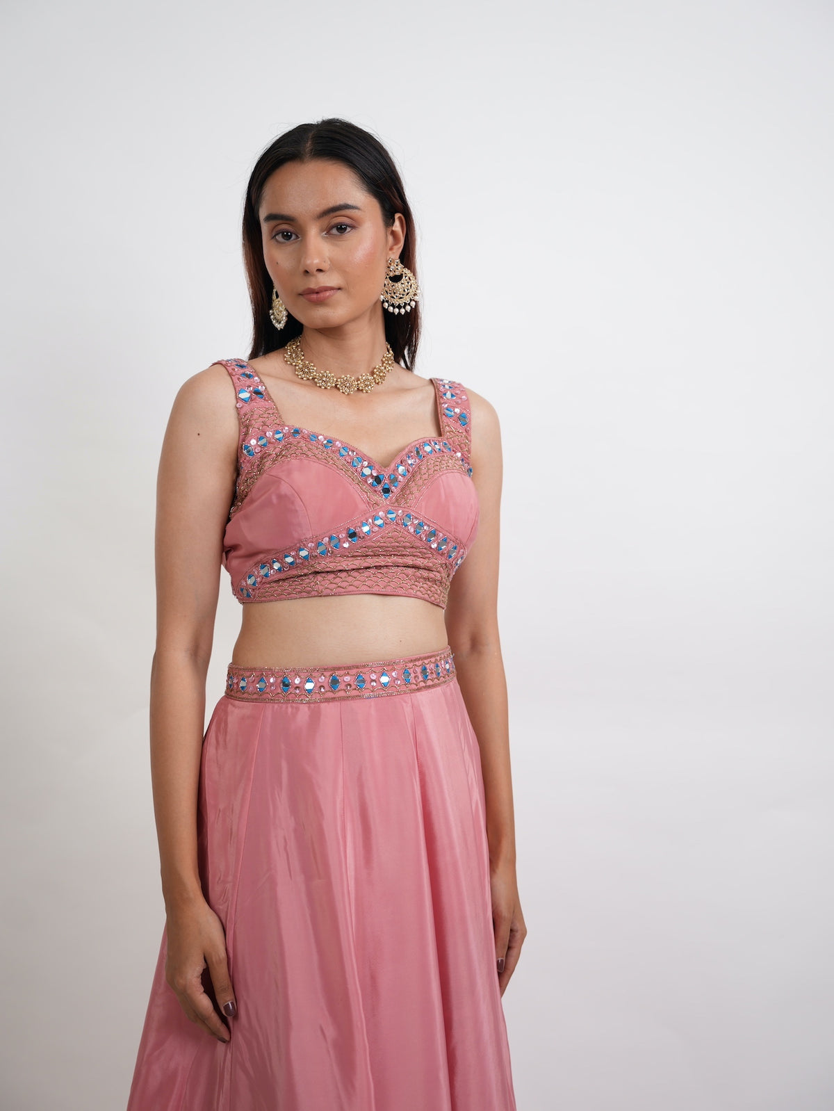 Dusty Pink Mirror Embroidered Lehanga Set
