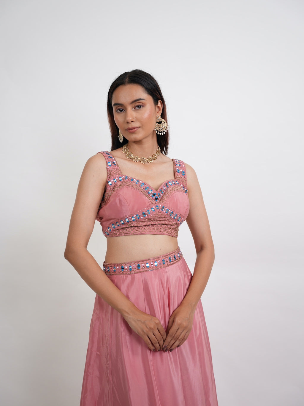 Dusty Pink Mirror Embroidered Lehanga Set