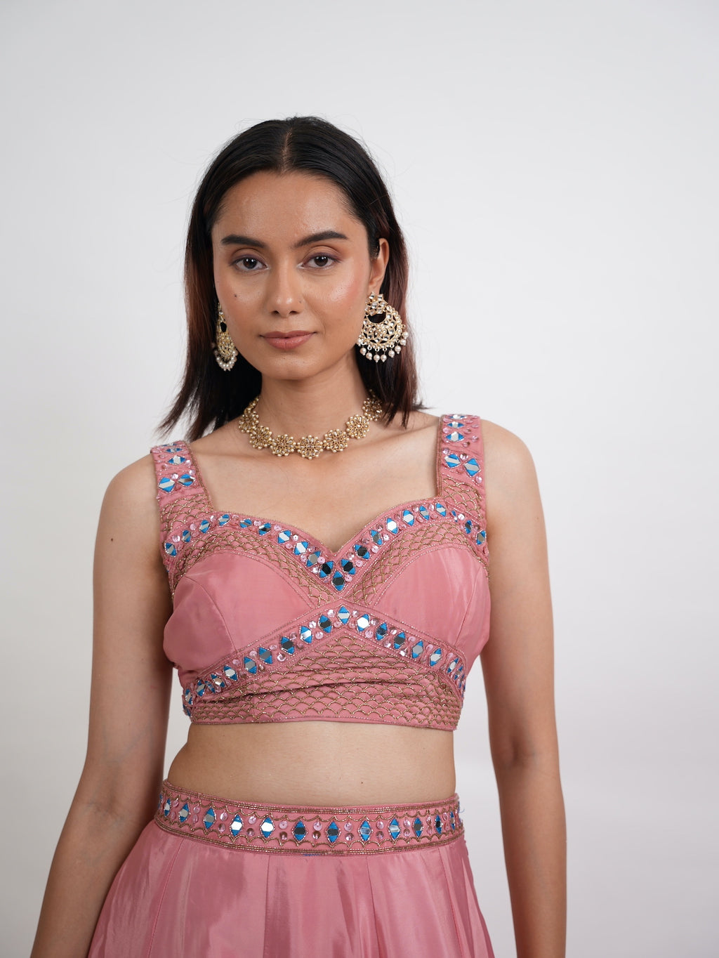 Dusty Pink Mirror Embroidered Lehanga Set