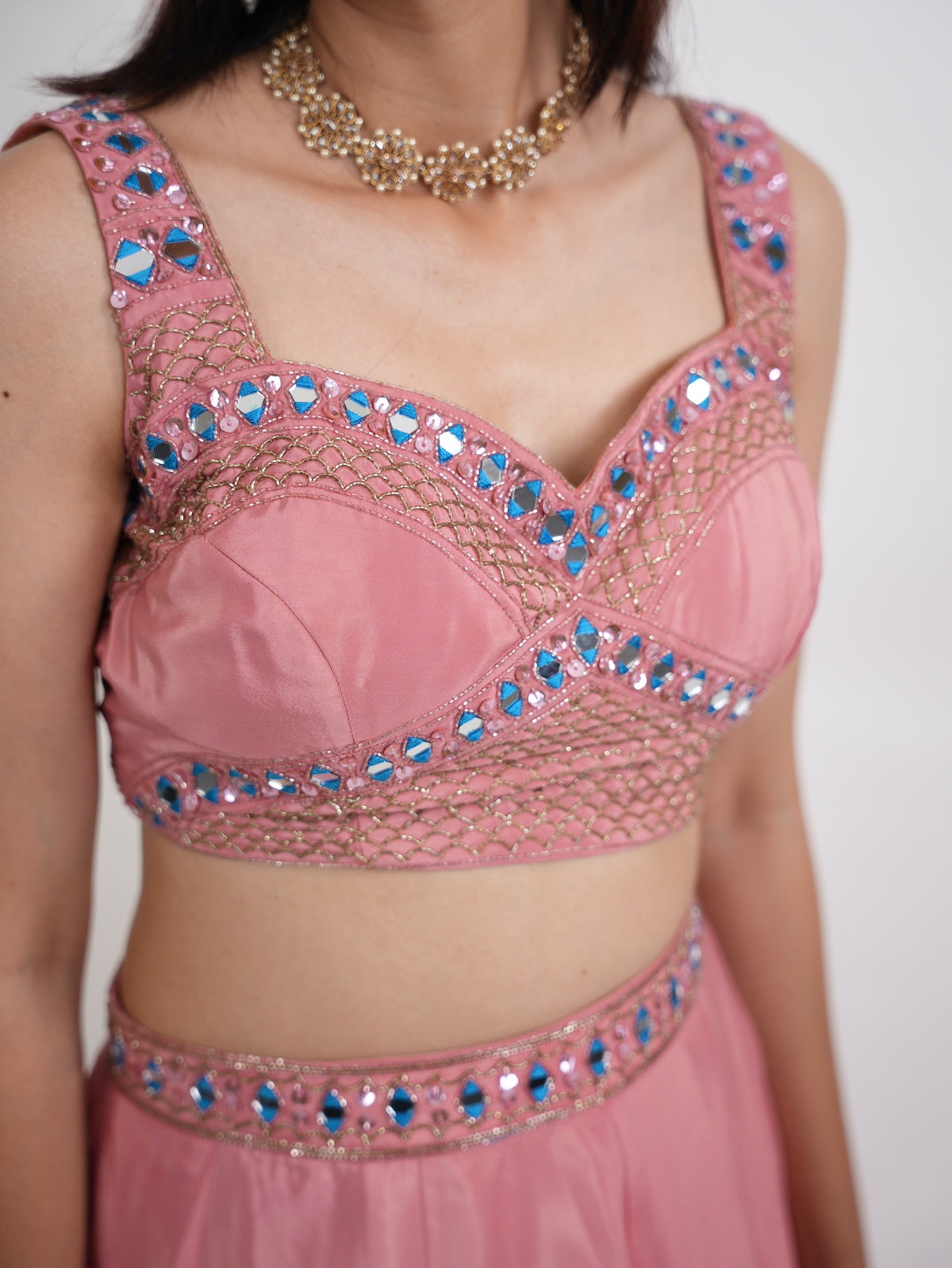 Dusty Pink Mirror Embroidered Lehanga Set