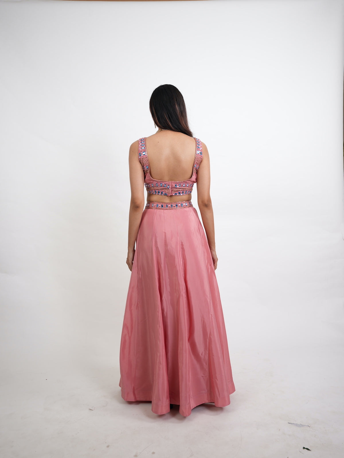 Dusty Pink Mirror Embroidered Lehanga Set