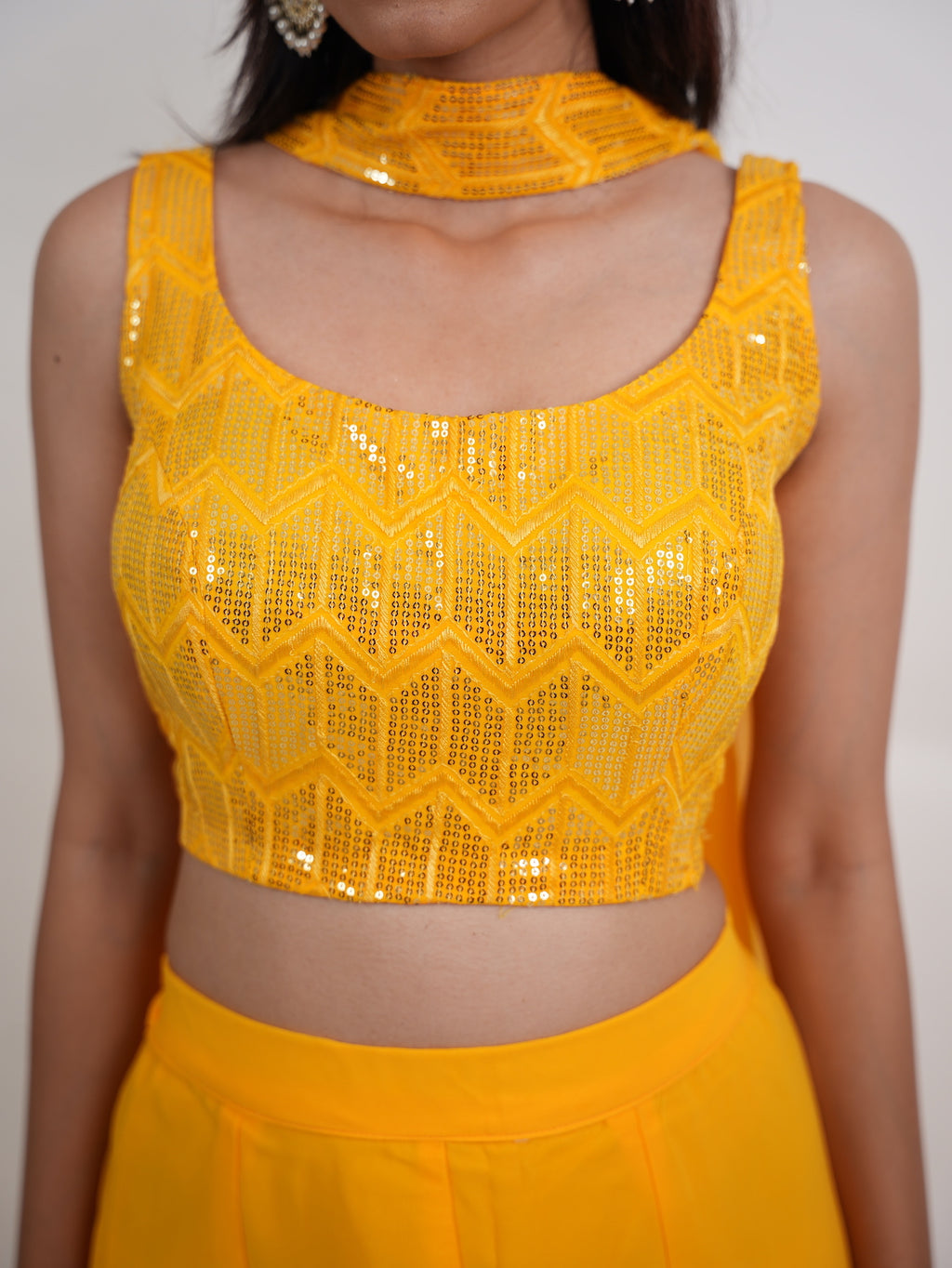 Yellow Sequin Crop Top Sharara Set