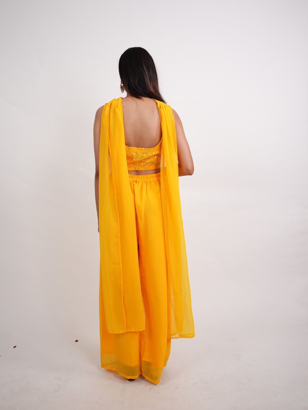 Yellow Sequin Crop Top Sharara Set