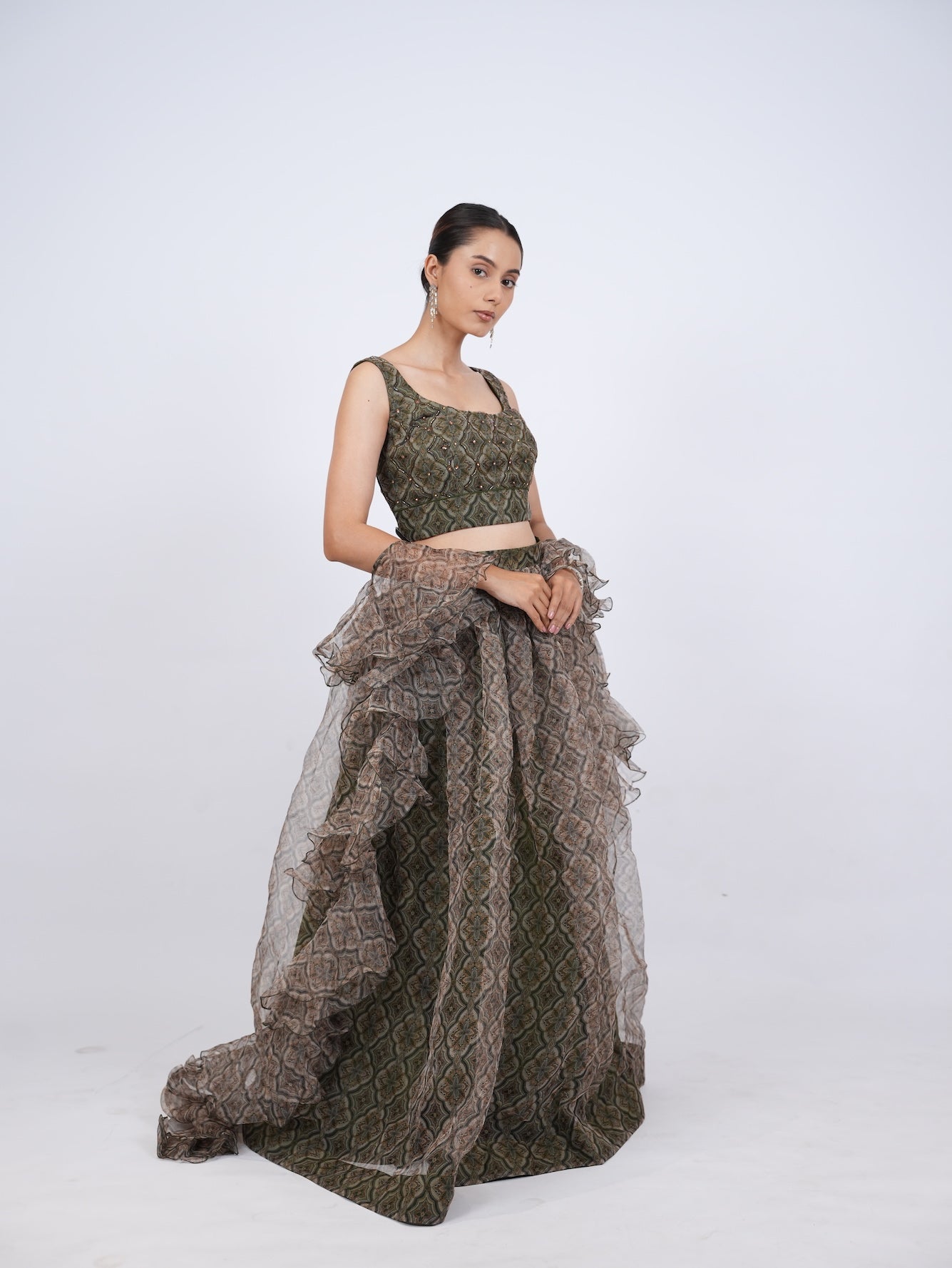Olive Patterned Lehenga Set
