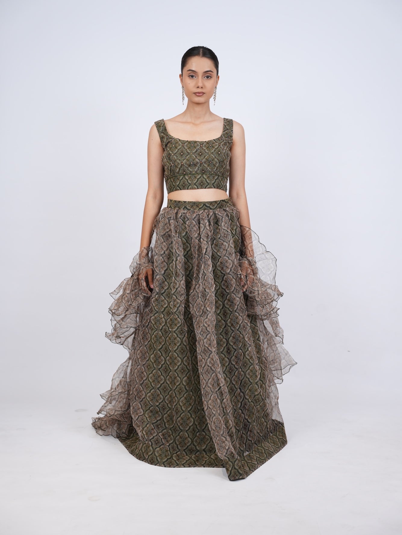 Olive Patterned Lehenga Set